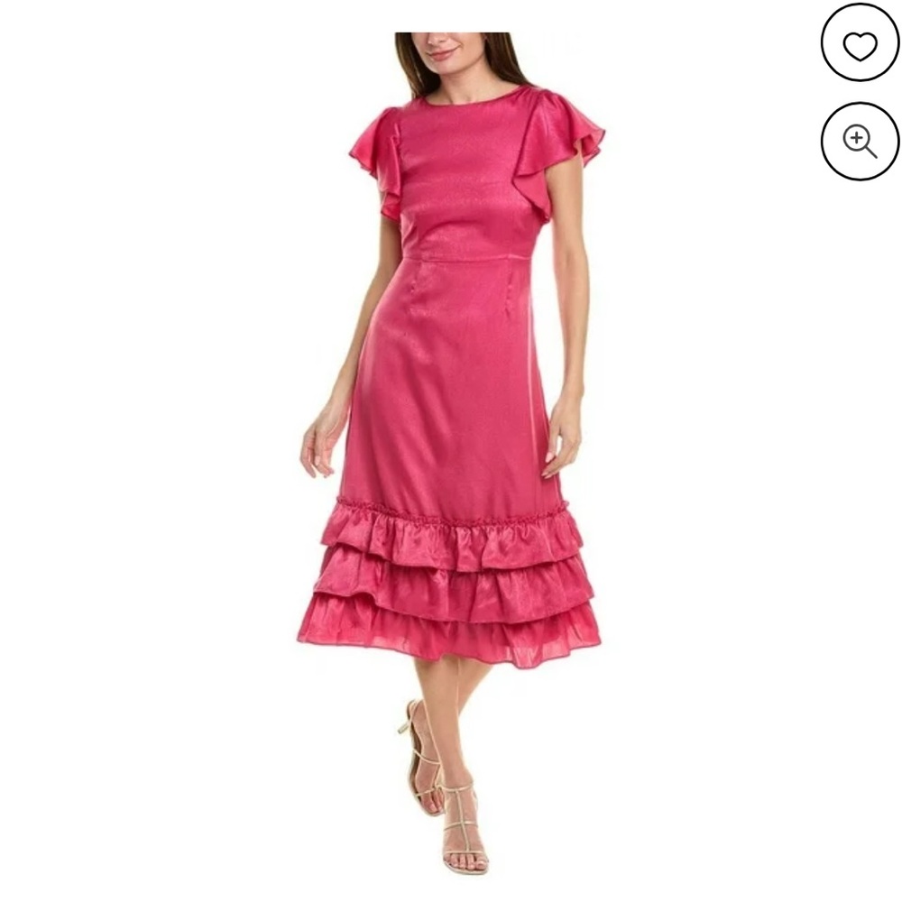 Rachel parcel Elegant Pink flutter sleeve Ruffle midi Dress